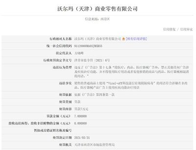 普通商品却标称能"有效阻隔病毒"?沃尔玛天津违反广告法遭罚7万